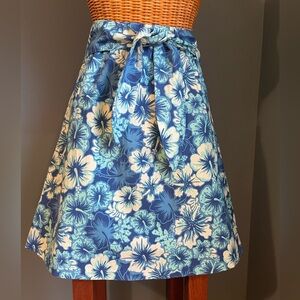 BocaBay Blue Hibiscus Cotton Floral Full Skirt Elastic Waist Tie Front Size PL